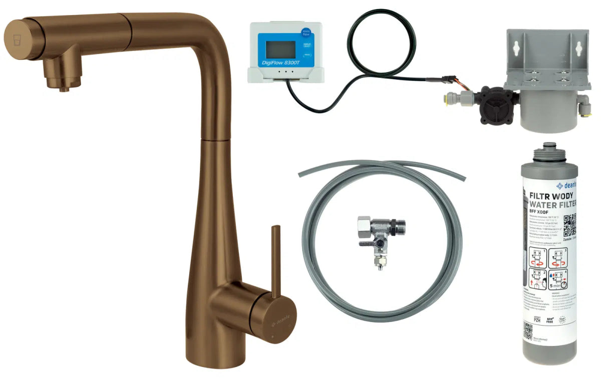 DEANTE Eridan Küchenarmatur mit ausziehbarer Auslaufbrause und Wasserfilter // gebürstete Bronze // BREFC75M erhältlich bei Twoda Shop