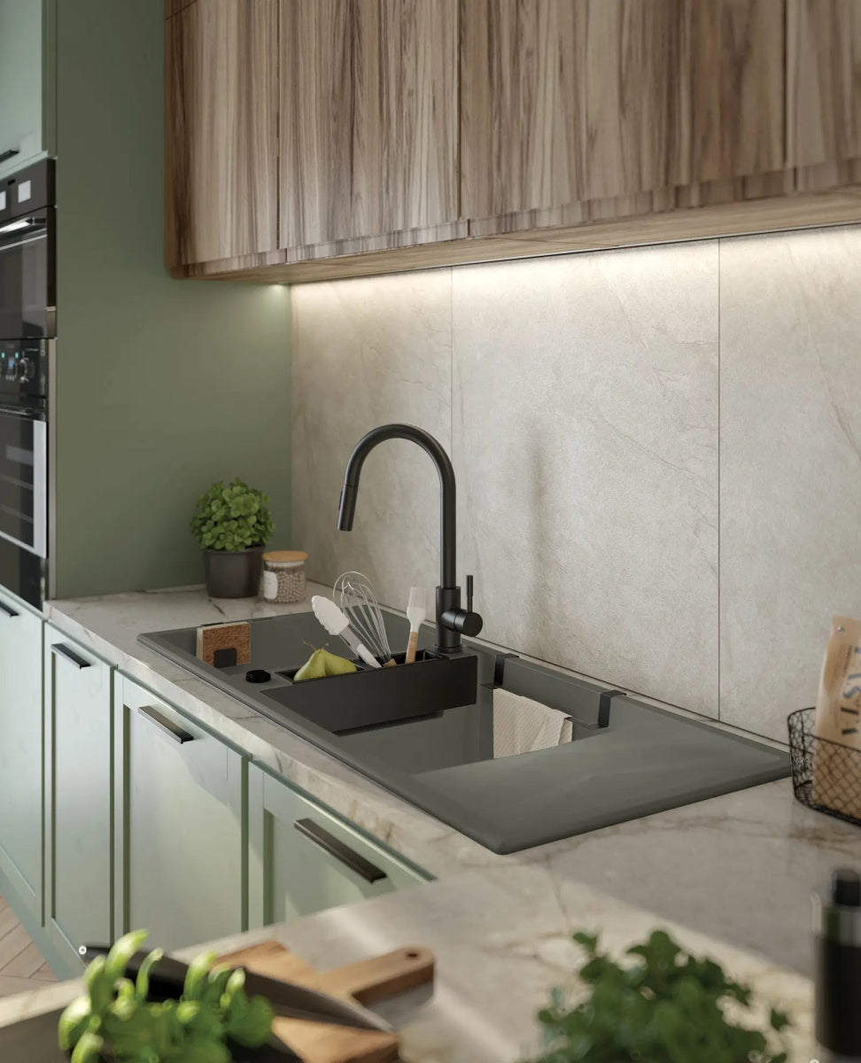 DEANTE Magnetic Granitspülbecken Magnetisch mit Abtropffläche - 2 Becken // Anthrazit Metallic // ZRM - T213 erhältlich bei Twoda Shop