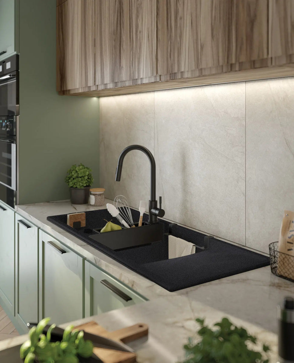 DEANTE Magnetic Granitspülbecken Magnetisch mit Abtropffläche - 2 Becken // Graphit Metallic // ZRM - G213 erhältlich bei Twoda Shop