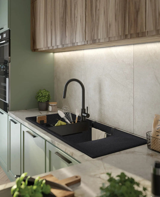 DEANTE Magnetic Granitspülbecken Magnetisch mit Abtropffläche - 2 Becken // Graphit Metallic // ZRM - G213 erhältlich bei Twoda Shop