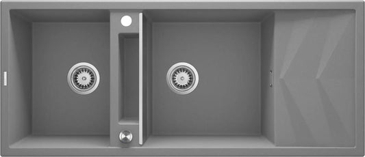 DEANTE Magnetic Granitspülbecken Magnetisch mit Abtropffläche - 2 Becken // Grau Metallic // ZRM - S213 erhältlich bei Twoda Shop