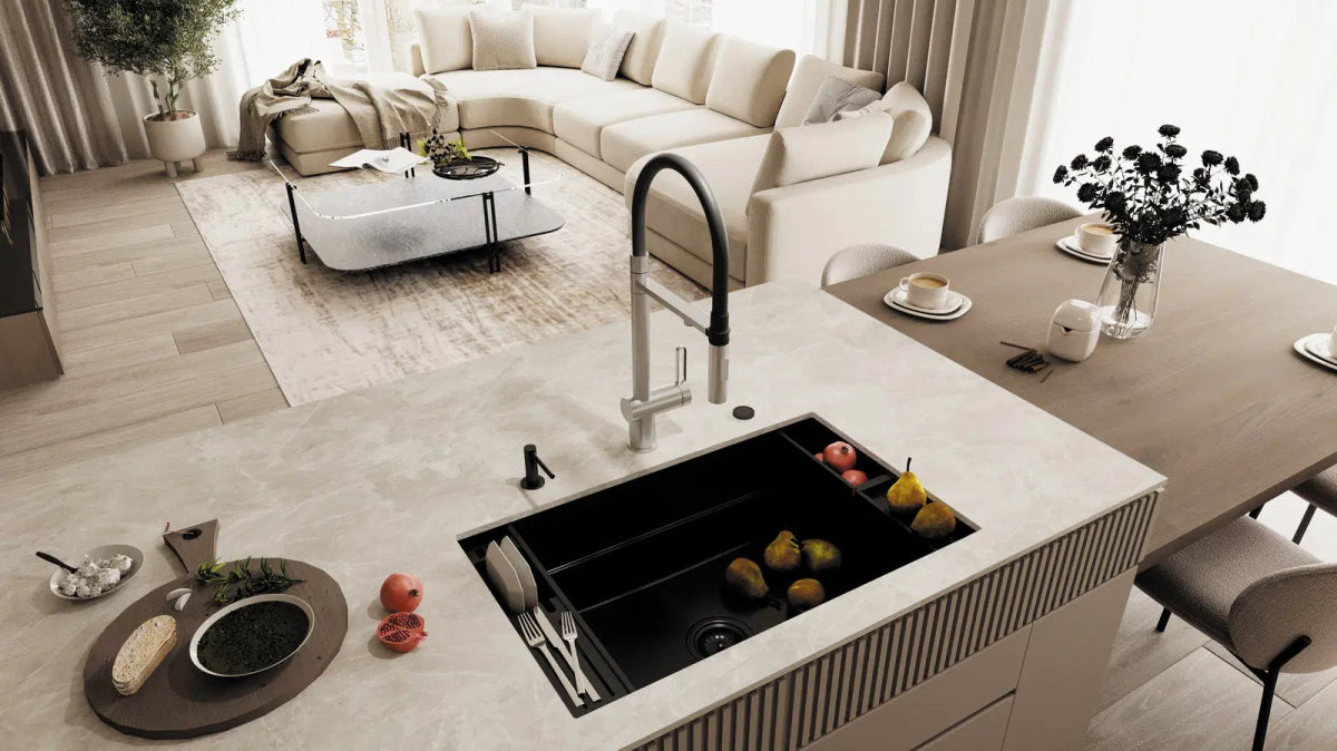 DEANTE Magnetic Küchenarmatur mit flexiblem Auslauf und Wasserfilteranschluss // gebürsteter Stahl // BRM - F75M erhältlich bei Twoda Shop