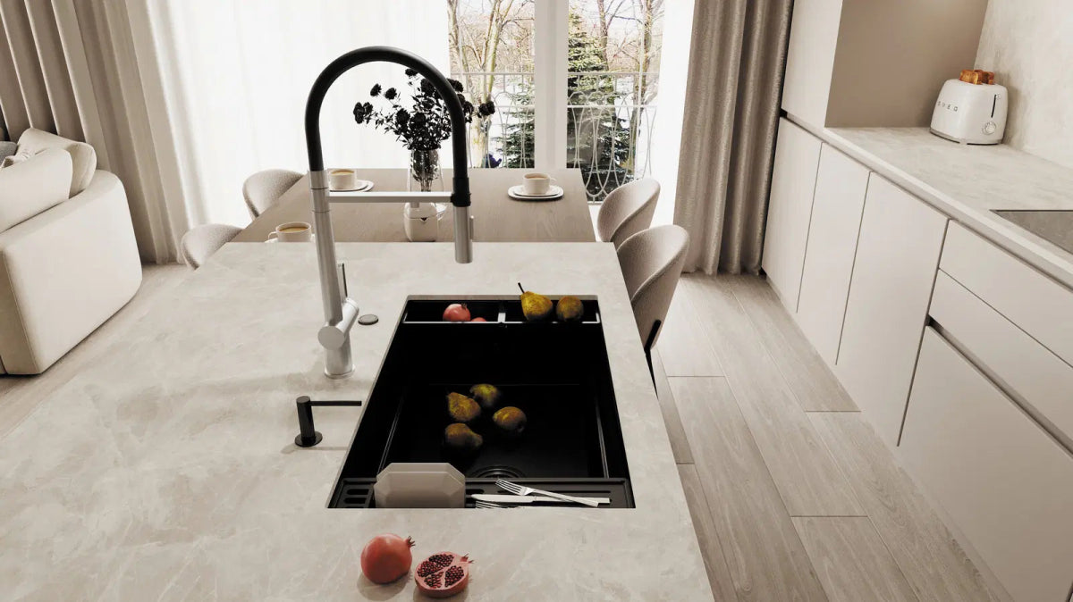 DEANTE Magnetic Küchenarmatur mit flexiblem Auslauf und Wasserfilteranschluss // gebürsteter Stahl // BRM - F75M erhältlich bei Twoda Shop