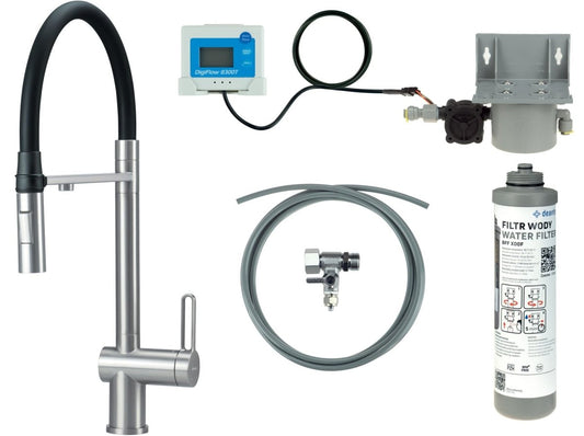 DEANTE Magnetic Küchenarmatur mit flexiblem Auslauf und Wasserfiltersystem // gebürsteter Stahl // BRMFF75M erhältlich bei Twoda Shop