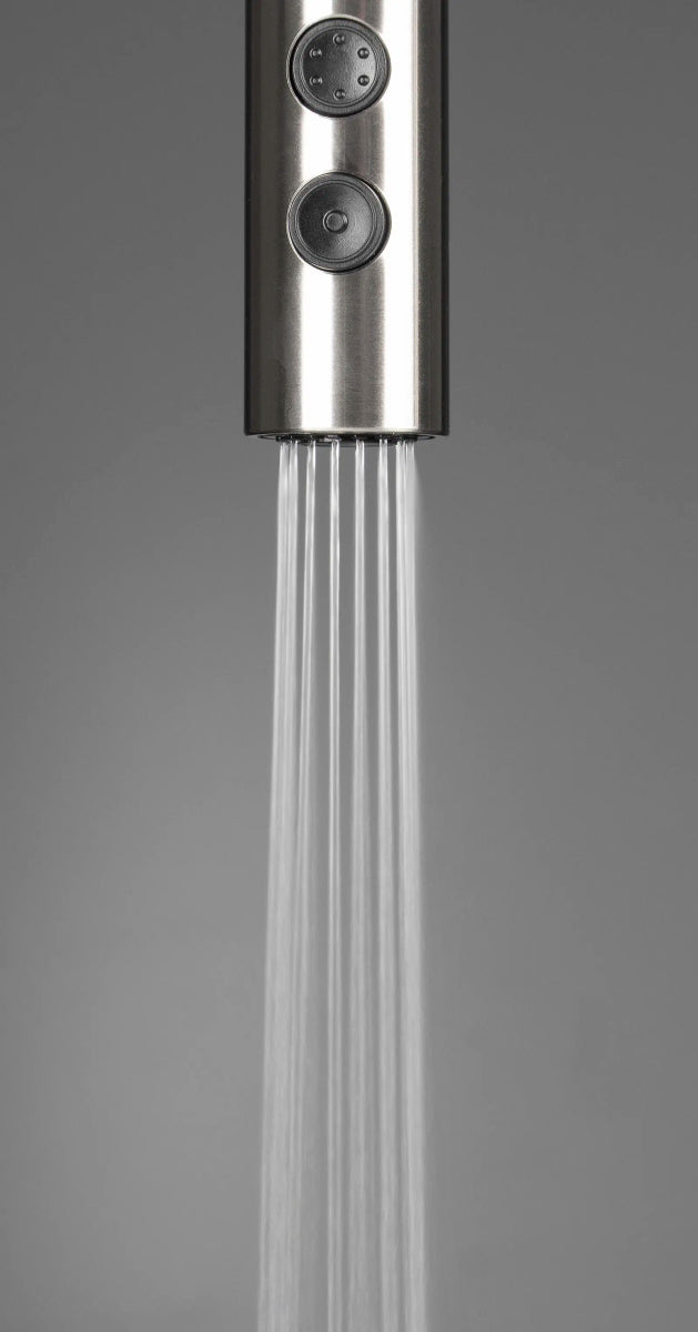 DEANTE Olfato Küchenarmatur mit ausziehbarem Auslauf – 2 Strahlarten // gebürsteter Stahl // BQO - F72M erhältlich bei Twoda Shop