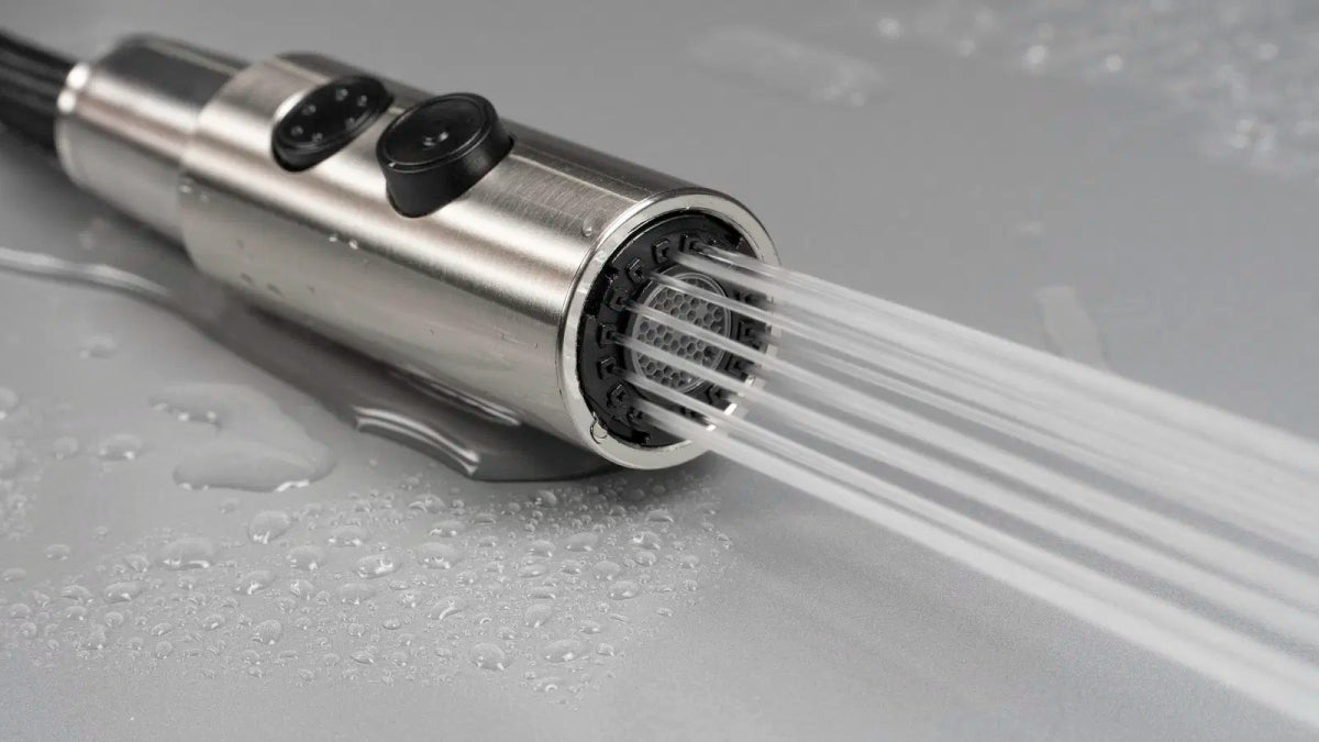 DEANTE Olfato Küchenarmatur mit ausziehbarem Auslauf – 2 Strahlarten // gebürsteter Stahl // BQO - F72M erhältlich bei Twoda Shop