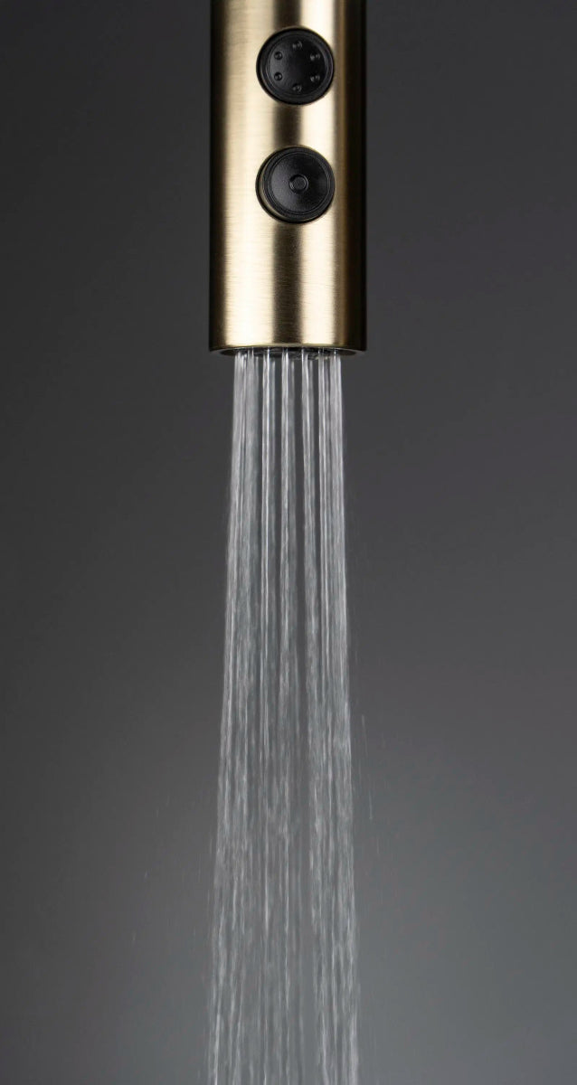 DEANTE Olfato Küchenarmatur mit ausziehbarem Auslauf – 2 Strahlarten // gebürstetes Gold // BQO - R72M erhältlich bei Twoda Shop