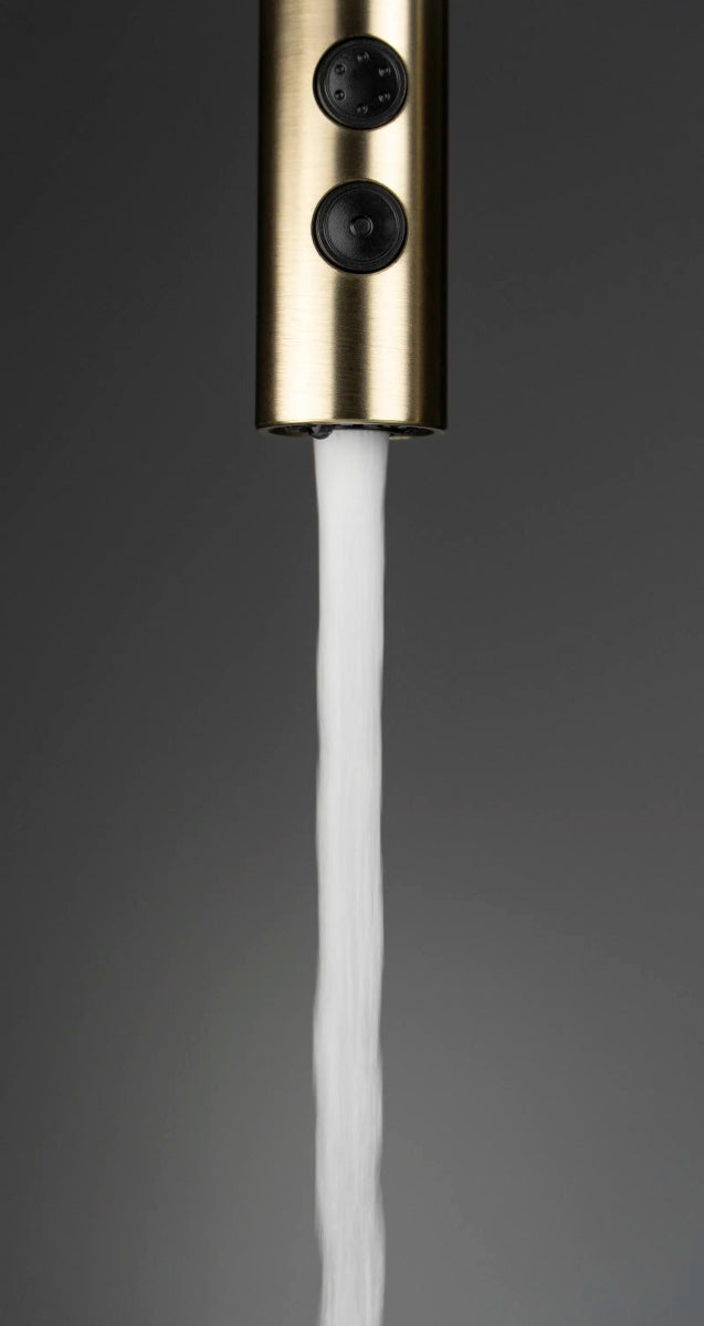 DEANTE Olfato Küchenarmatur mit ausziehbarem Auslauf – 2 Strahlarten // gebürstetes Gold // BQO - R72M erhältlich bei Twoda Shop