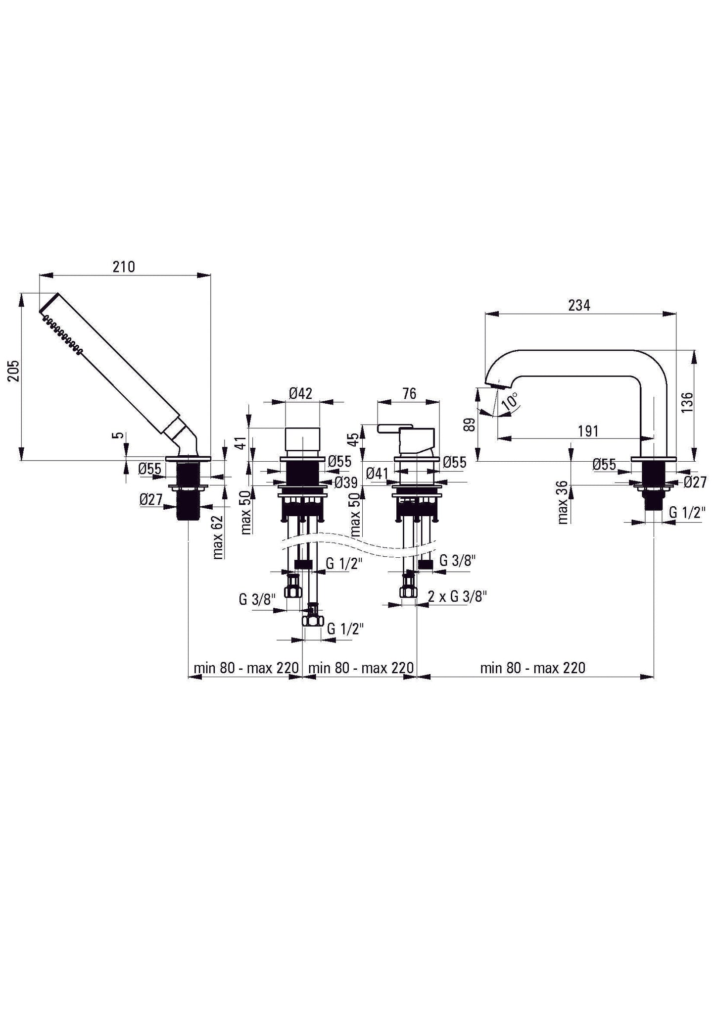 DEANTE Silia 4 - Loch - Wannenarmatur mit Brausegarnitur // Bianco // BQS - A14M erhältlich bei Twoda Shop