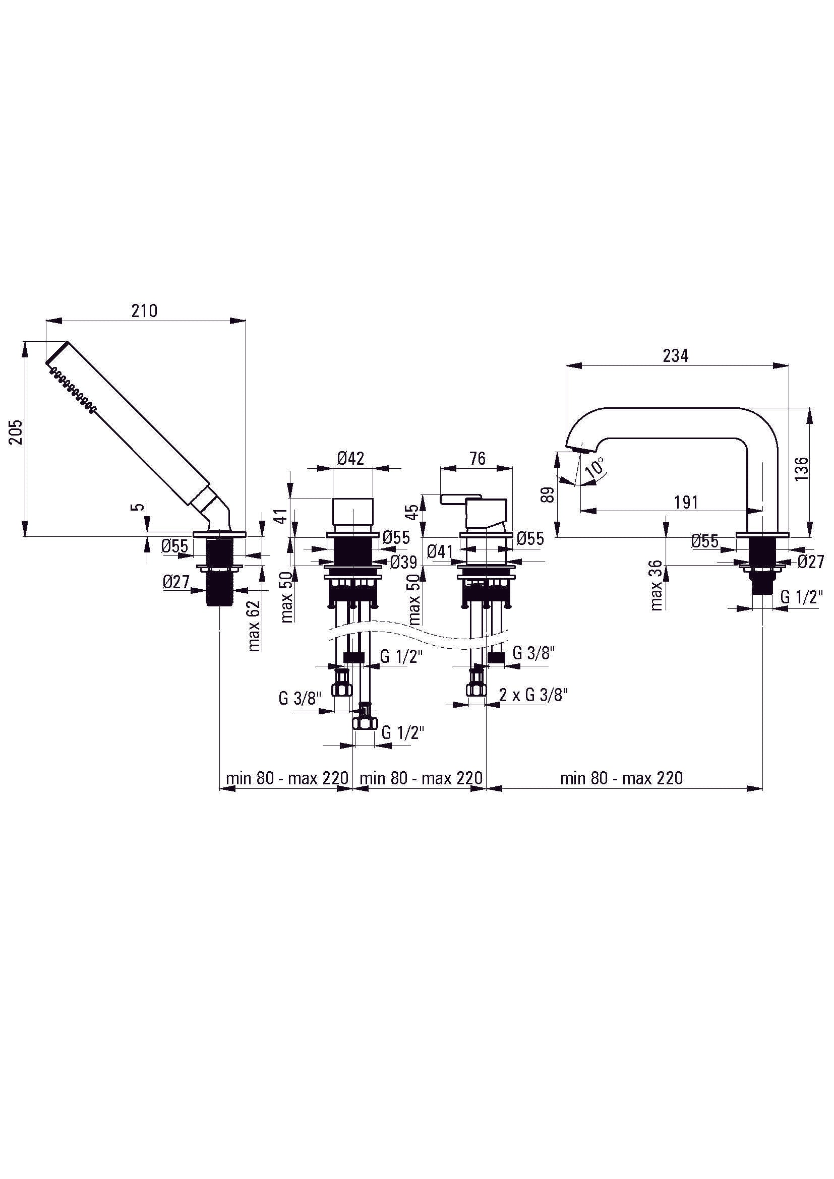 DEANTE Silia 4 - Loch - Wannenarmatur mit Brausegarnitur // Bianco // BQS - A14M erhältlich bei Twoda Shop
