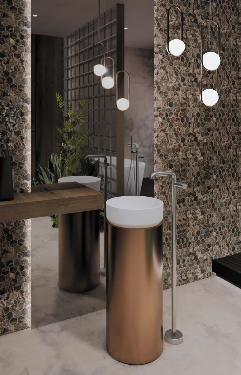 DEANTE Silia Hexa Waschtischarmatur Freistehend // gebürsteter Stahl // BHS - F2KK erhältlich bei Twoda Shop