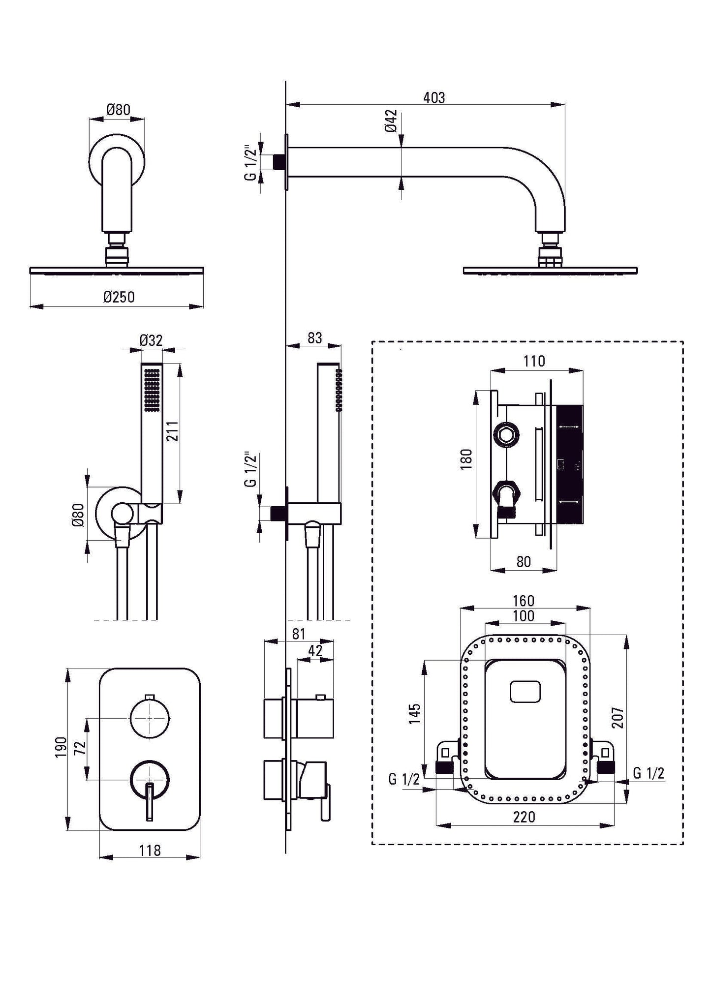 DEANTE Silia Unterputz - Duschset mit Mischbox und Kopfbrause // Nero // BXYYNQSM erhältlich bei Twoda Shop