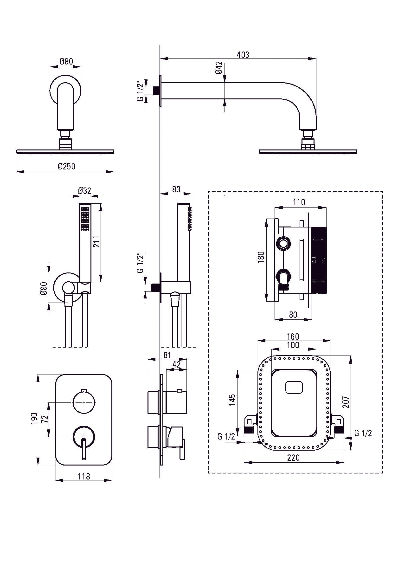 DEANTE Silia Unterputz - Duschset mit Mischbox und Kopfbrause // Nero // BXYYNQSM erhältlich bei Twoda Shop