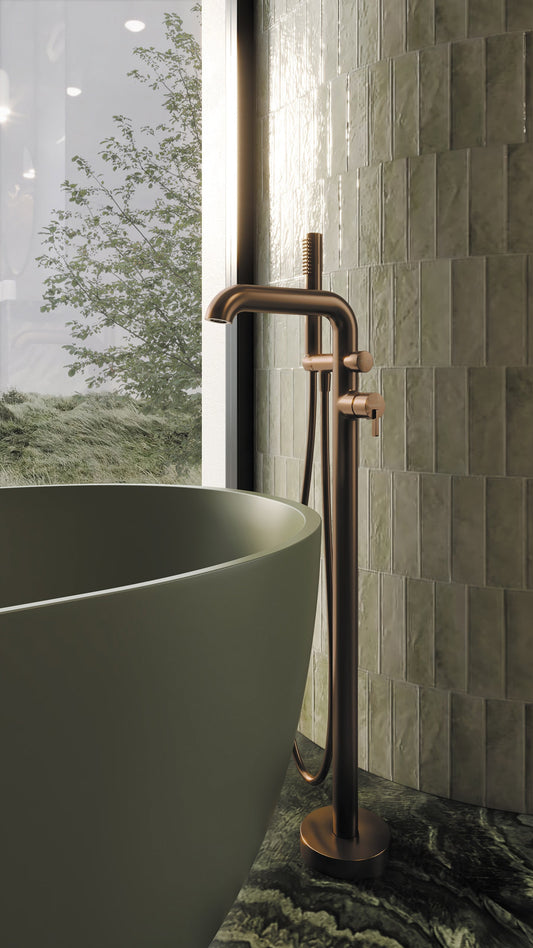 DEANTE Silia Wannenarmatur Freistehend mit Brausegarnitur // gebürstete Bronze // BQS - C17M erhältlich bei Twoda Shop