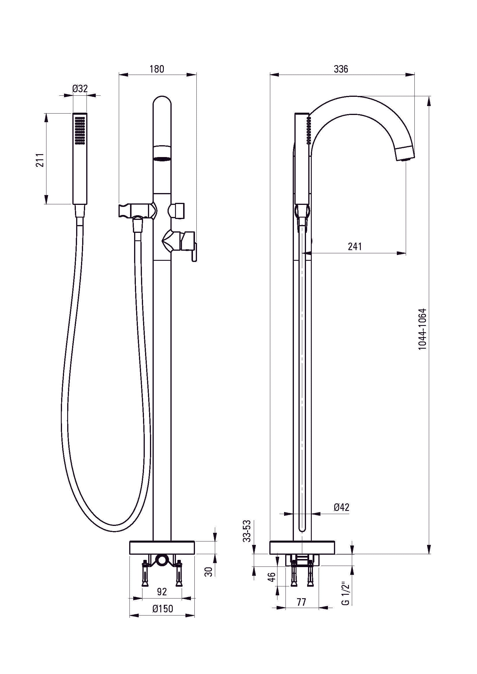 DEANTE Silia Wannenarmatur Freistehend mit Brausegarnitur // gebürstetes Gold // BQS - R17N erhältlich bei Twoda Shop