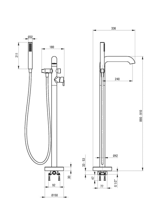 DEANTE Silia Wannenarmatur Freistehend mit Brausegarnitur // Nero // BQS - N17M erhältlich bei Twoda Shop