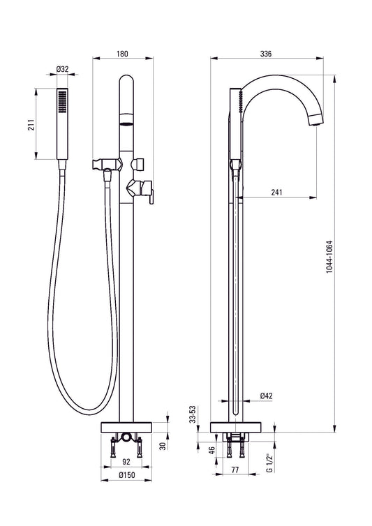 DEANTE Silia Wannenarmatur Freistehend mit Brausegarnitur // Titanium // BQS - D17N erhältlich bei Twoda Shop