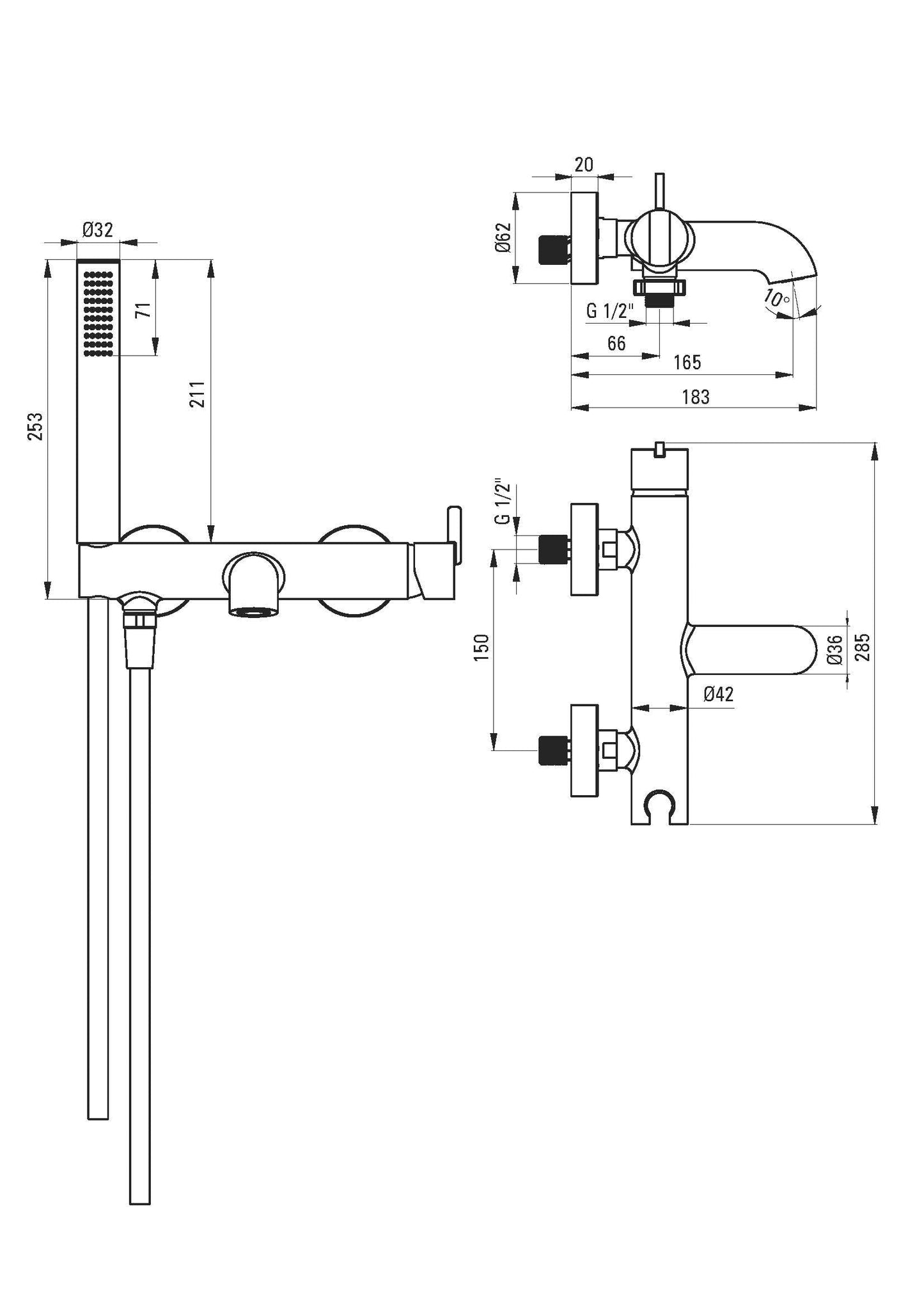 DEANTE Silia Wannenarmatur mit Brausegarnitur // Titanium // BQS - D11M erhältlich bei Twoda Shop